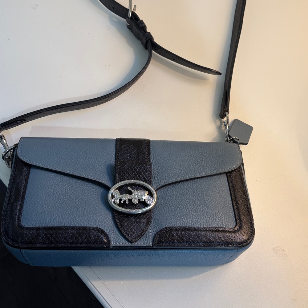 Coach powder blue and navy handbag